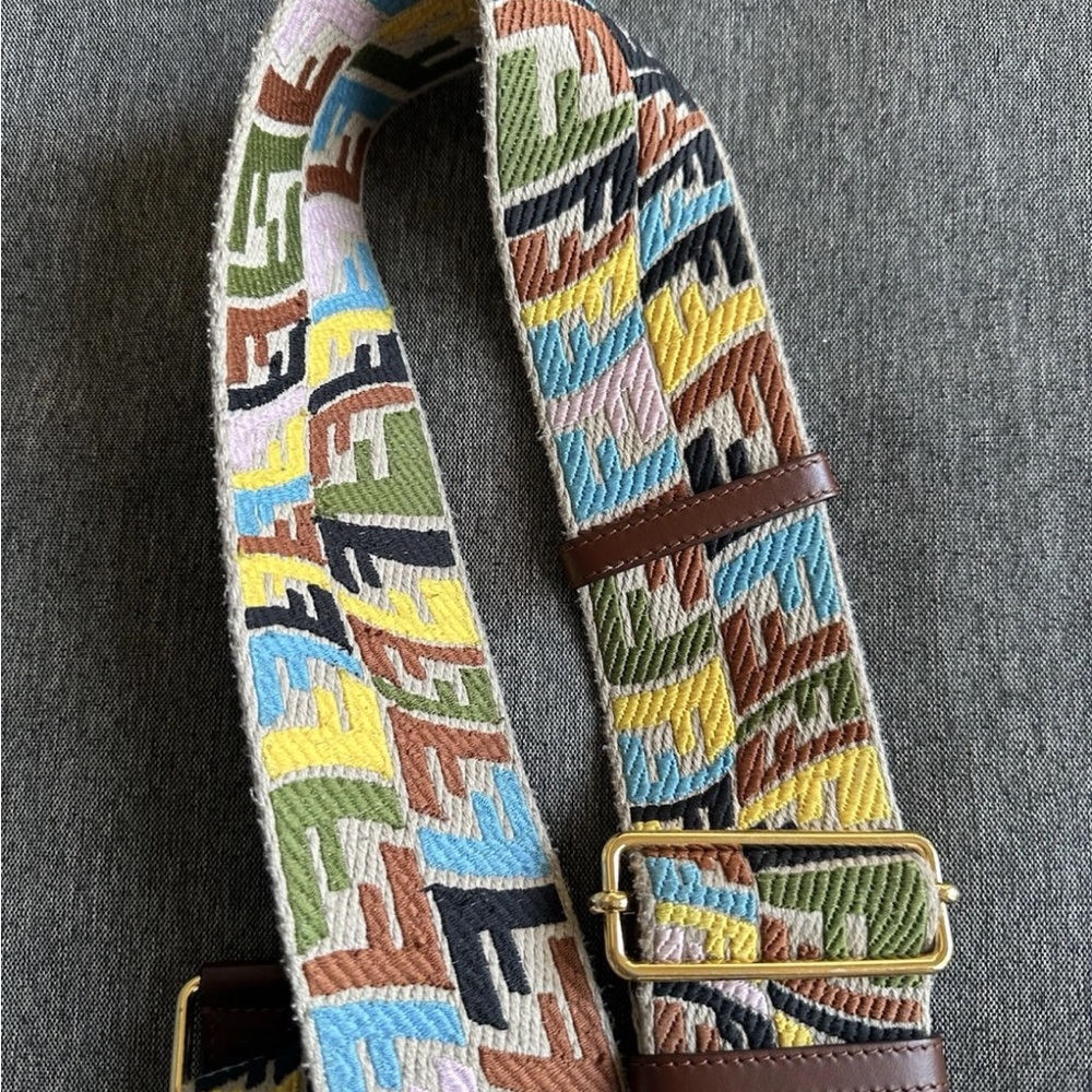 Fendi Multicolor Embroidered Belt with Brown Leather